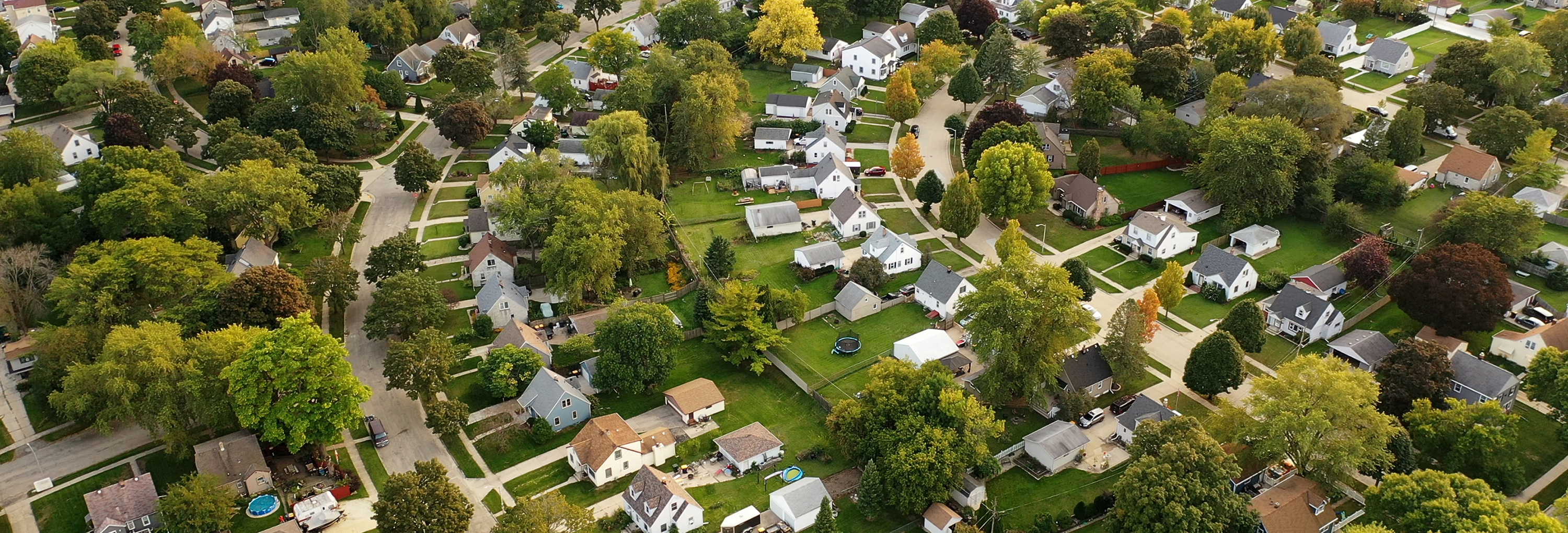 Aerial view of tree-lined Canal Winchester neighborhoods